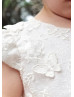 Ivory Butterfly Lace Tulle Flower Girl Dress With Removable Train